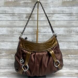 Brighton Purse Hobo Shoulder Bag‎ Bronze Gold Metallic Leather Braided Strap